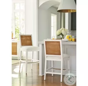 Laguna Linen White Cleo Performance Fabric Counter Height Stool by Barclay Butera