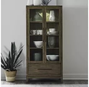 Shaker Lakes Harvest Brown 2 Glass Door Bunching Display Cabinet with LED