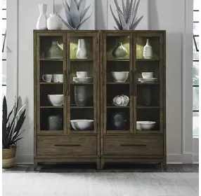 Lake House Harvest Brown 2 Piece Bunching Display Cabinet Set with LED