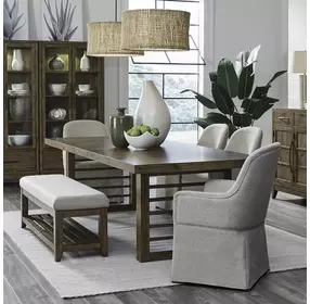 Lake House Harvest Brown and Textured Taupe Upholstered 6 Piece Extendable Double Pedestal Base Dining Set