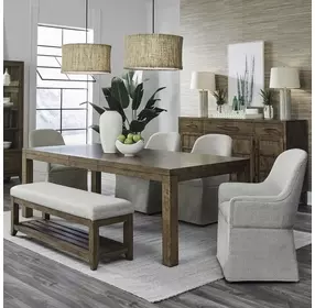Lake House Harvest Brown and Textured Taupe Upholstered 6 Piece Extendable Rectangular Dining Set