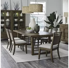 Lake House Harvest Brown and Textured Taupe 7 Piece Extendable Double Pedestal Base Dining Set