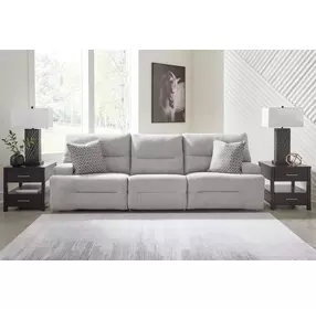 Acklen Place Pewter Performance Fabric 3 Piece Modular Power Reclining Sectional with Pillows and USB Charging