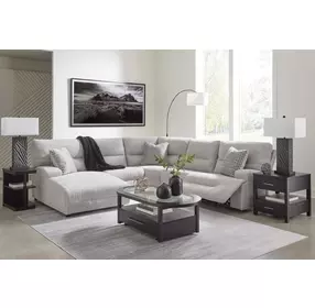 Acklen Place Pewter Performance Fabric Zero Gravity Power Reclining LAF Sectional with USB Charging