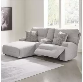 Acklen Place Pewter 3 Piece Performance Fabric Power Reclining Sectional Sofa with LAF Chaise