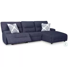 Acklen Place Navy 3 Piece Performance Fabric Power Reclining Sectional with RAF Chaise