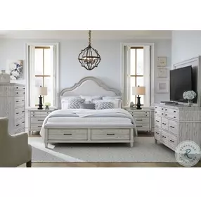 Belhaven Weathered Plank Queen Upholstered Storage Panel Bed