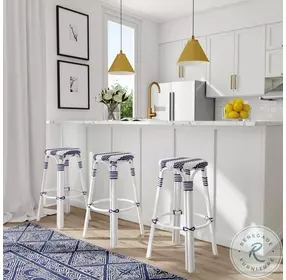 Tobias Blue And White Performance Fabric Bar Stool