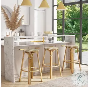 Tobias Beige Diamond Rattan Performance Fabric Bar Stool