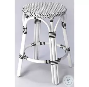 Tobias Black And White Rattan Performance Fabric Counter Height Stool