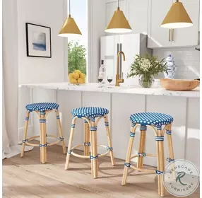 Tobias Blue Rattan Performance Fabric Counter Height Stool
