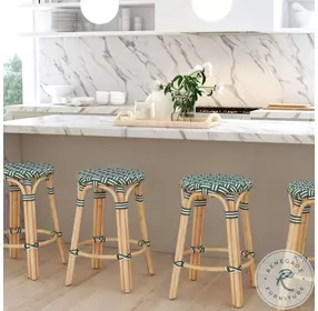 Tobias Emerald Green Rattan Counter Height Stool