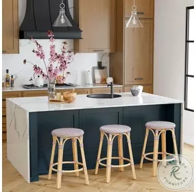 Tobias Gray And Pink Rattan Counter Height Stool