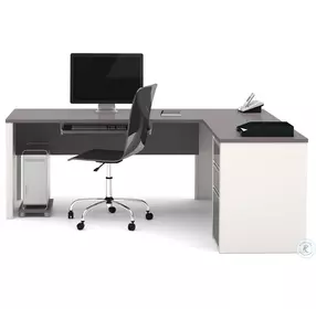 Connexion Slate And Sandstone L Shaped Desk with File Cabinet