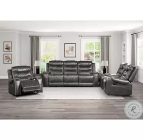 Putnam Gray Double Reclining Sofa With Drop Down Table