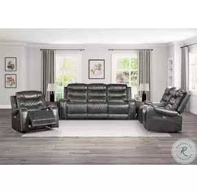 Putnam Gray Double Power Reclining Sofa With Drop-Down Table