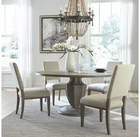 Westfield Havana Brown and Sand Upholstered 5 Piece Pedestal Base Dining Set with Nailhead Trim