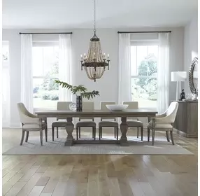 Westfield Havana Brown and Sand Upholstered 7 Piece Extendable Trestle Base Dining Set with Nailhead Trim