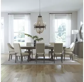Westfield Havana Brown and Sand Upholstered 9 Piece Extendable Trestle Base Dining Set with Nailhead Trim