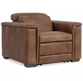 Lioni Brown Upholstered Power Motion Chair with USB Charging