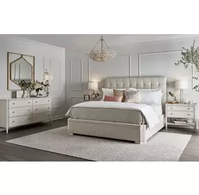 Harmony Pewter and Alabaster King Upholstered Uptown Panel Bed