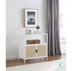 Lanewood White 2 Door Radio Weave Cane Accent Cabinet