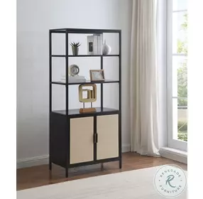 Lanewood Black Metal And 3 Shelf Radio Weave Cane Accent Cabinet