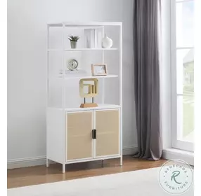 Lanewood White 3 Shelf Radio Weave Cane Accent Cabinet