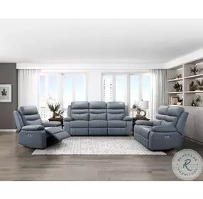 Hancock Blue Double Power Reclining Loveseat