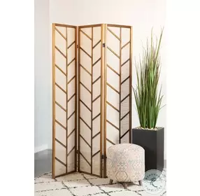 Mila Walnut And Linen Foldable 3 Panel Screen
