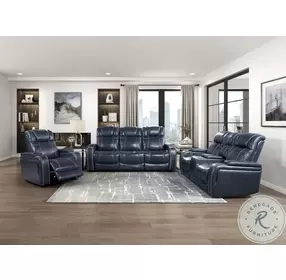 Keziah Blue Double Power Reclining Loveseat with Center Console