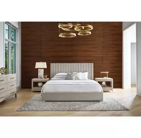 Evermont Beige Performance Fabric Upholstered Queen Decker Panel Bed