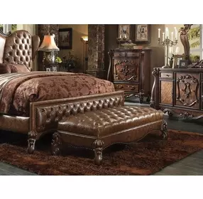 Versailles Light Brown Upholstered Bed Bench with Tufted and Nailhead Trim