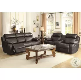 Marille Brown Double Reclining Sofa with Center Drop-Down