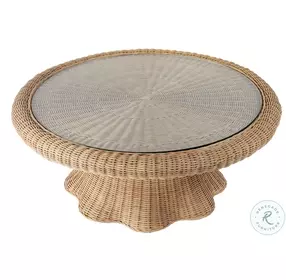 Flora Light Brown Rattan Scalloped 40" Occasional Table Set
