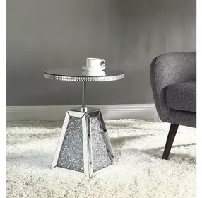 Noralie Silver and Gray Round Glass Top Accent Table