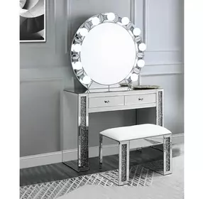 Noralie Silver Round Wall Mirror with Light