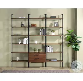 Owens Walnut And Black 4 Wall Shelf 96" Bookcase