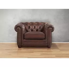 Alwick Caramel Leather Upholstered Accent Chair with Nailhead Trim