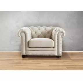 Alwick Vanilla Leather Upholstered Accent Chair with Nailhead Trim