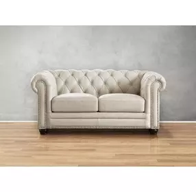 Alwick Vanilla Leather 68" Loveseat with Nailhead Trim