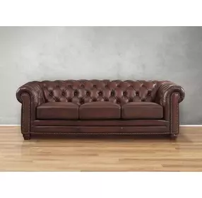 Alwick Caramel Leather 91" Sofa with Nailhead Trim