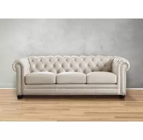 Alwick Vanilla Leather 91" Sofa with Nailhead Trim
