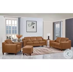 Isla Cognac Top Grain Leather Ottoman