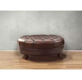 Newlyn Caramel Leather Upholstered Oval Ottoman