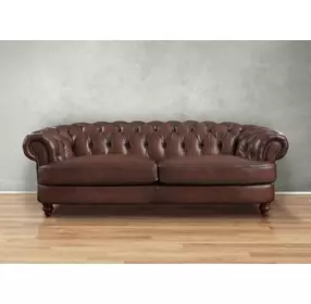 Newlyn Caramel Leather 94" Sofa with Nailhead Trim