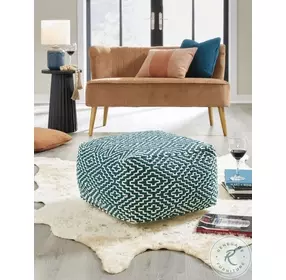 Brynnsen Teal And Ivory Pouf