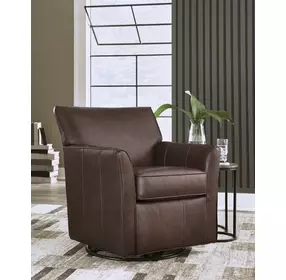 Braydunn Espresso Brown Leather Upholstered Swivel Glider Accent Chair