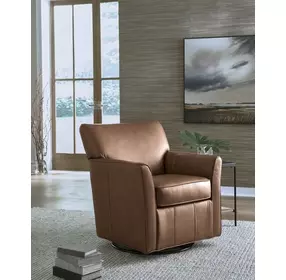Braydunn Caramel Leather Upholstered Swivel Glider Accent Chair