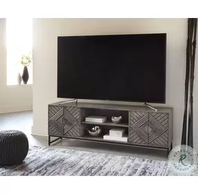 Treybrook Distressed Gray And Black 71" Accent Cabinet